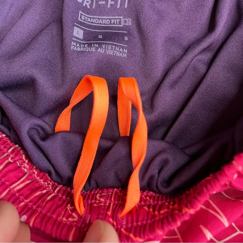 Nike Shorts Girls Large Dri Fit Athletic Pink Orange Checkmark Drawstring Waist